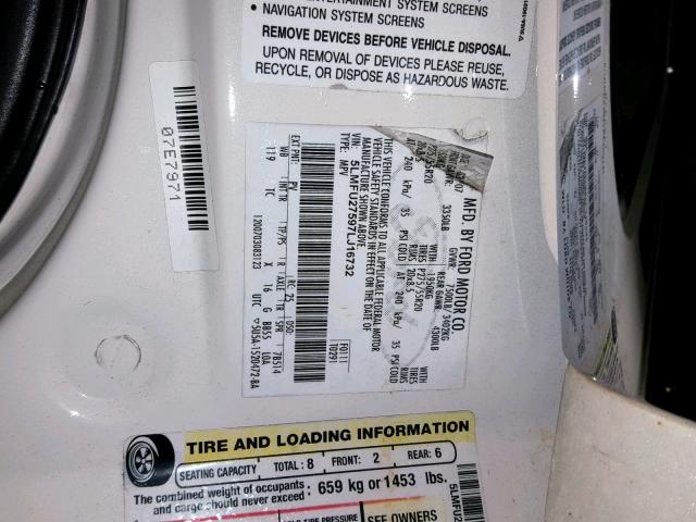 5LMFU27597LJ16732 - 2007 LINCOLN NAVIGATOR WHITE photo 10