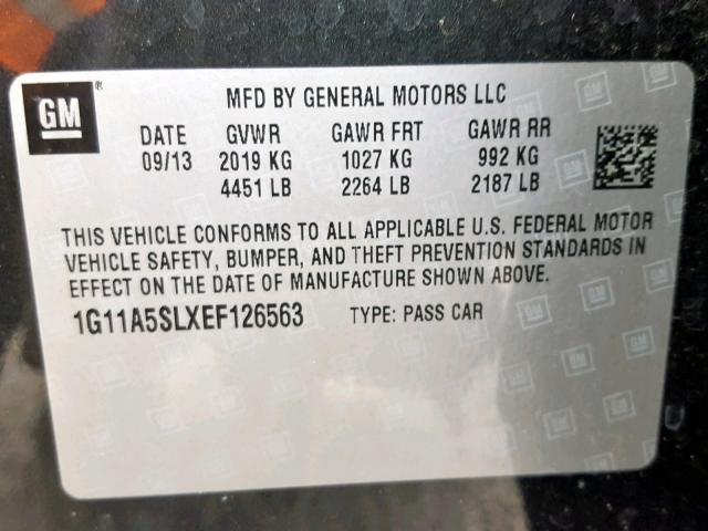 1G11A5SLXEF126563 - 2014 CHEVROLET MALIBU LS გრაფიტი ფოტო 10