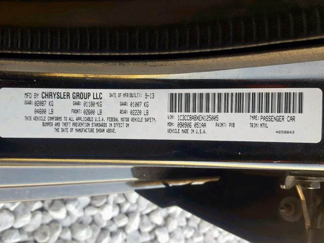 1C3CCBABXEN125005 - 2014 CHRYSLER 200 LX BLACK photo 10