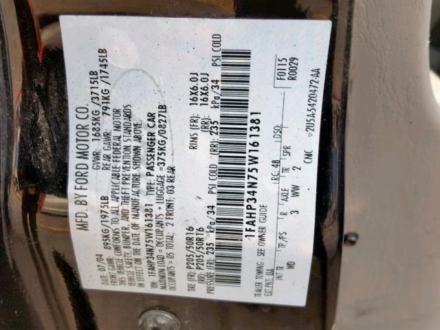 1FAHP34N75W161381 - 2005 FORD FOCUS ZX4 BLACK photo 10