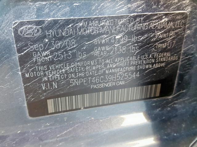 5NPET46C39H525544 - 2009 HYUNDAI SONATA GLS 蓝色 照片 10