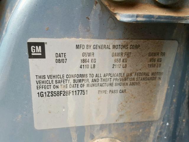 1G1ZS58F28F117751 - 2008 CHEVROLET MALIBU LS BLUE photo 10