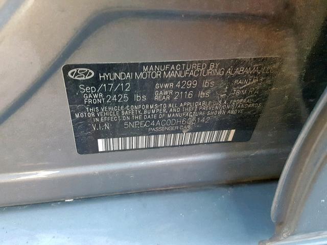 5NPEC4AC0DH605142 - 2013 HYUNDAI SONATA SE GRAY photo 10