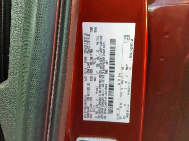 1FMCU0F71FUA62929 - 2015 FORD ESCAPE S RED photo 10