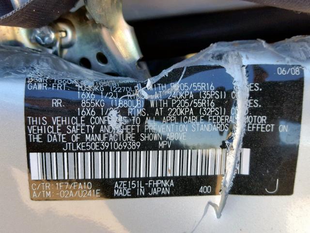 JTLKE50E391069389 - 2009 TOYOTA SCION XB GRAY photo 10