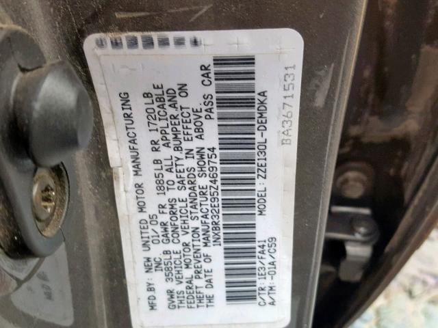 1NXBR32E95Z469754 - 2005 TOYOTA COROLLA CE GRAY photo 10