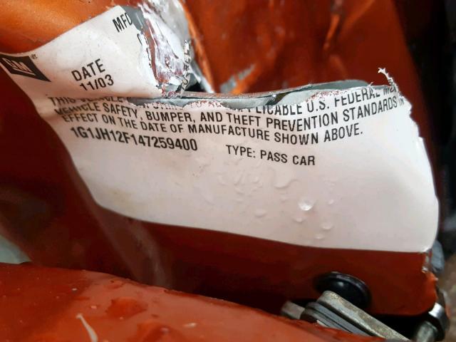 1G1JH12F147259400 - 2004 CHEVROLET CAVALIER L ORANGE photo 10