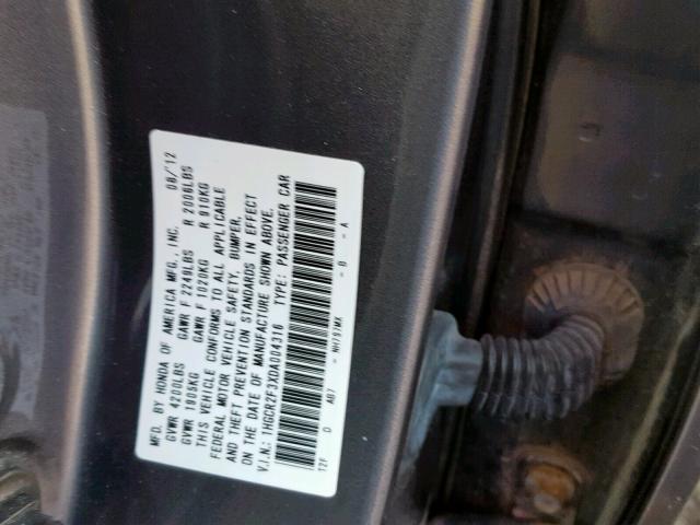 1HGCR2F3XDA004316 - 2013 HONDA ACCORD LX GRAY photo 10