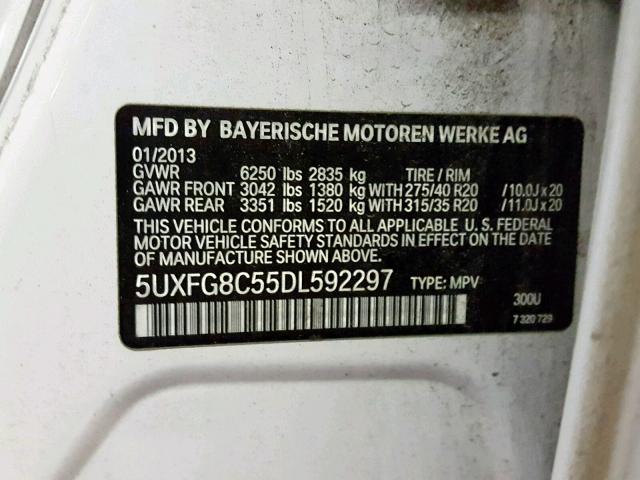 5UXFG8C55DL592297 - 2013 BMW X6 XDRIVE5 WHITE photo 10