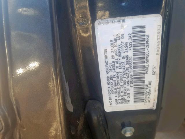 4T1BG28K71U868220 - 2001 TOYOTA CAMRY CE GRAY photo 10