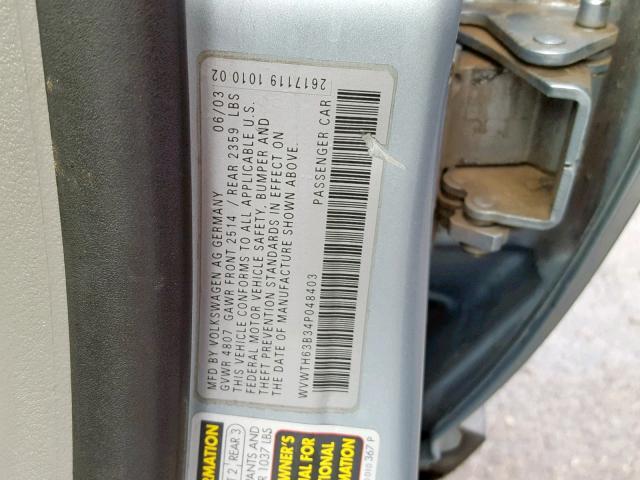 WVWTH63B34P048403 - 2004 VOLKSWAGEN PASSAT GLX 蓝色 照片 10