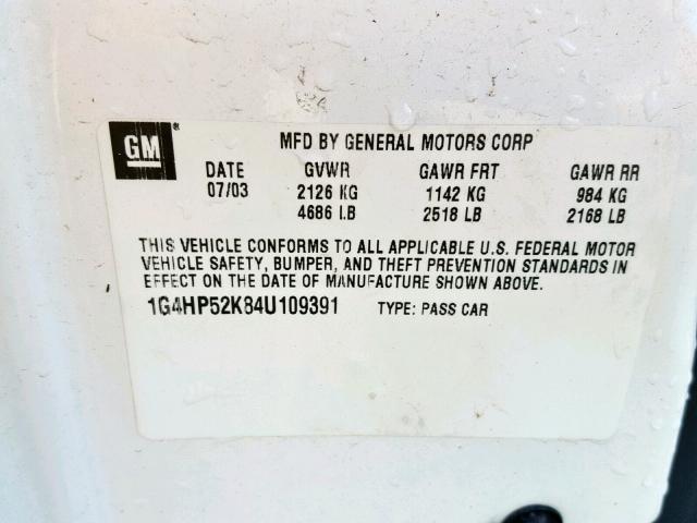 1G4HP52K84U109391 - 2004 BUICK LESABRE CU WHITE photo 10