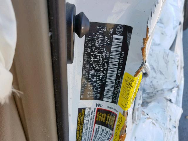 4T4BF3EK8BR186368 - 2011 TOYOTA CAMRY BASE 白色 照片 10