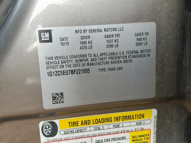 1G1ZC5EU7BF221885 - 2011 CHEVROLET MALIBU 1LT 棕色 照片 10