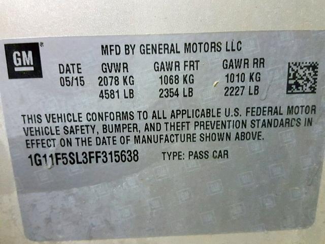 1G11F5SL3FF315638 - 2015 CHEVROLET MALIBU LTZ TAN photo 10