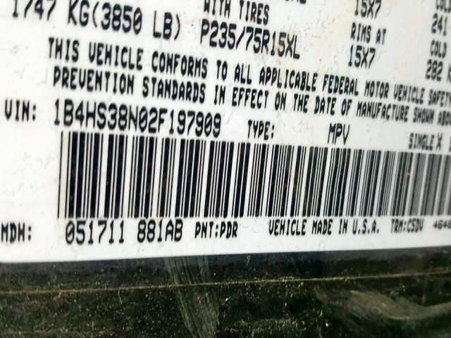 1B4HS38N02F197909 - 2002 DODGE DURANGO SP Сірий фото 10