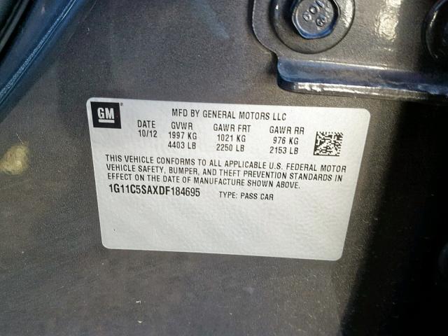 1G11C5SAXDF184695 - 2013 CHEVROLET MALIBU 1LT 灰色 照片 10