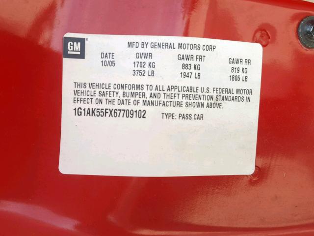 1G1AK55FX67709102 - 2006 CHEVROLET COBALT LS RED photo 10