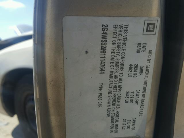 2G4WS52J811147644 - 2001 BUICK CENTURY CU GOLD photo 10