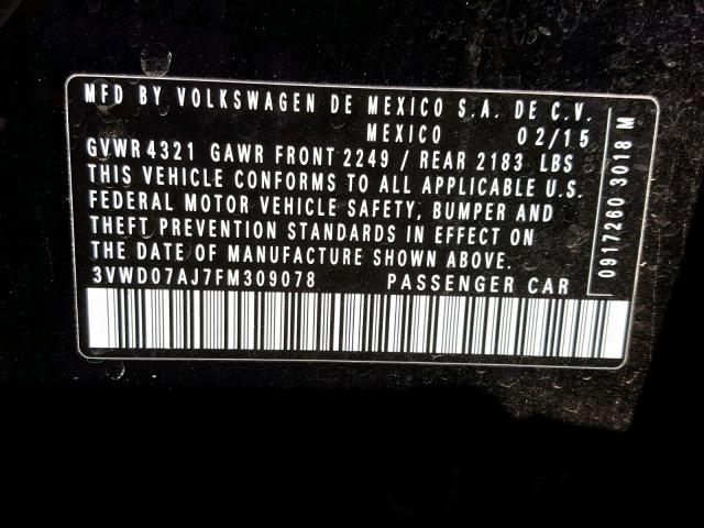 3VWD07AJ7FM309078 - 2015 VOLKSWAGEN JETTA SE 黑色 照片 10