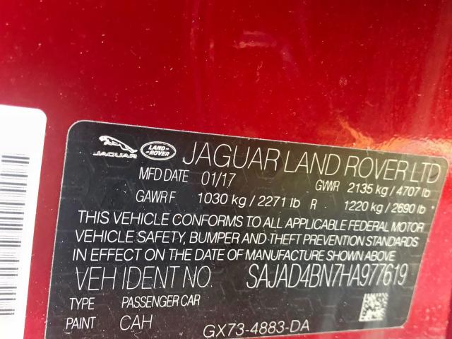 SAJAD4BN7HA977619 - 2017 JAGUAR XE PREMIUM RED photo 10