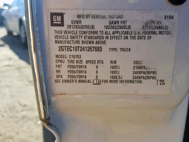 2GTEC19T241267683 - 2004 GMC NEW SIERRA WHITE photo 10