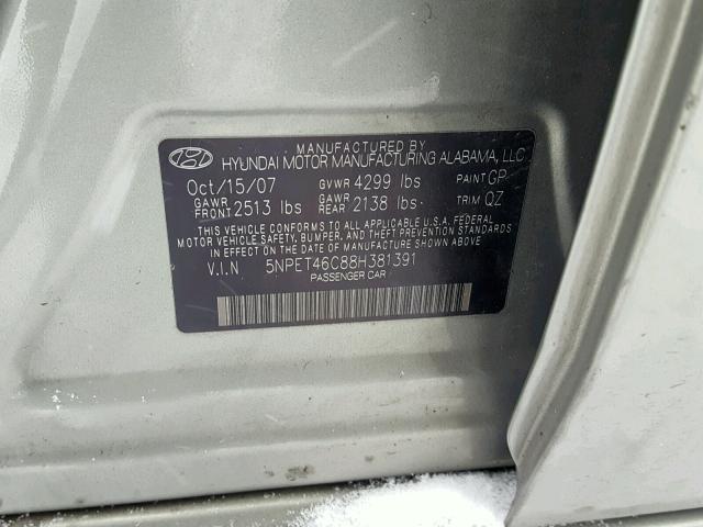 5NPET46C88H381391 - 2008 HYUNDAI SONATA GLS მწვანე ფოტო 10