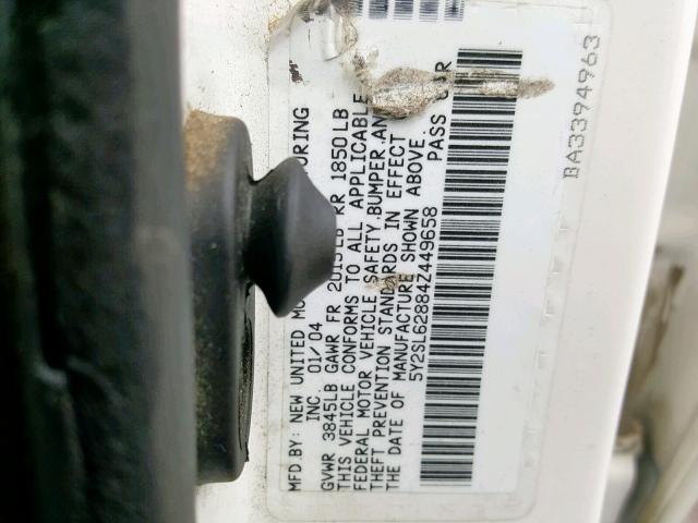 5Y2SL62884Z449658 - 2004 PONTIAC VIBE WHITE photo 10