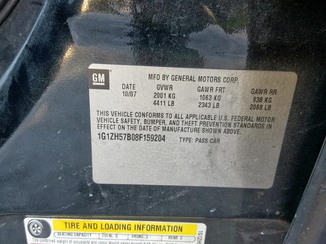 1G1ZH57B08F159204 - 2008 CHEVROLET MALIBU 1LT შავი ფოტო 10