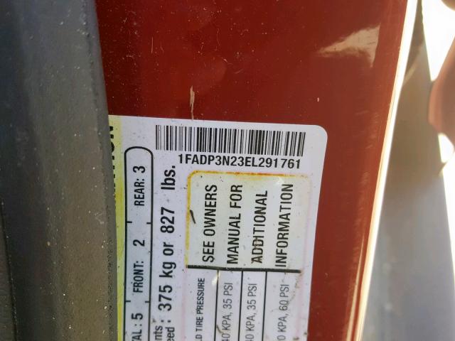 1FADP3N23EL291761 - 2014 FORD FOCUS TITA RED photo 10