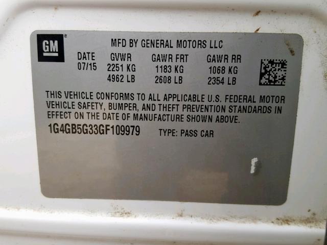 1G4GB5G33GF109979 - 2016 BUICK LACROSSE WHITE photo 10