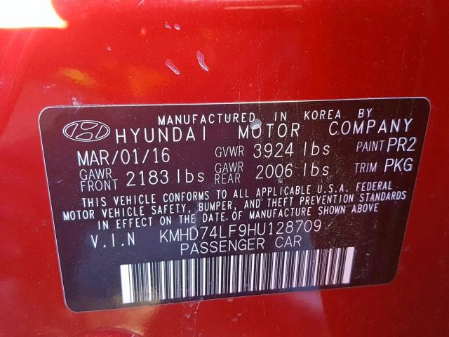 KMHD74LF9HU128709 - 2017 HYUNDAI ELANTRA SE RED photo 10