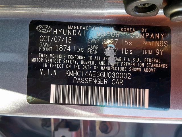 KMHCT4AE3GU030002 - 2016 HYUNDAI ACCENT SE 蓝色 照片 10