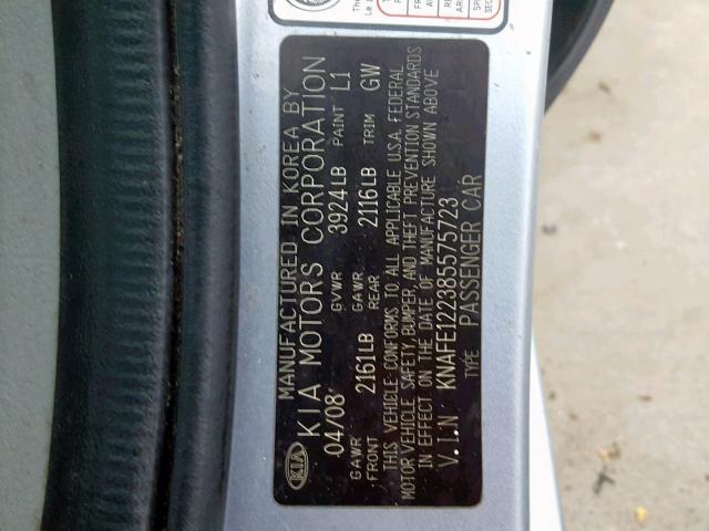 KNAFE122385575723 - 2008 KIA SPECTRA EX 蓝色 照片 10