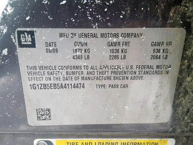 1G1ZB5EB5A4114474 - 2010 CHEVROLET MALIBU LS შავი ფოტო 10