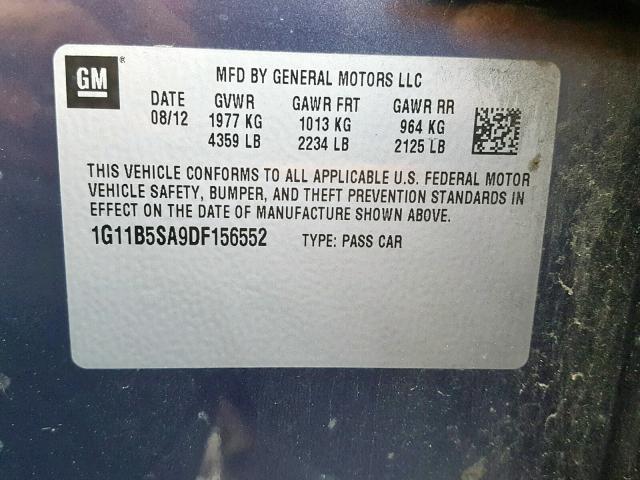 1G11B5SA9DF156552 - 2013 CHEVROLET MALIBU LS BLUE photo 10