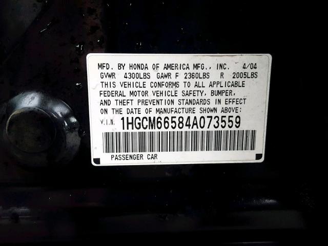 1HGCM66584A073559 - 2004 HONDA ACCORD EX BLACK photo 10