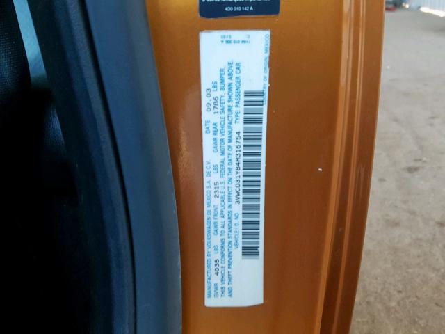 3VWCD31Y84M316754 - 2004 VOLKSWAGEN NEW BEETLE 橙色 照片 10