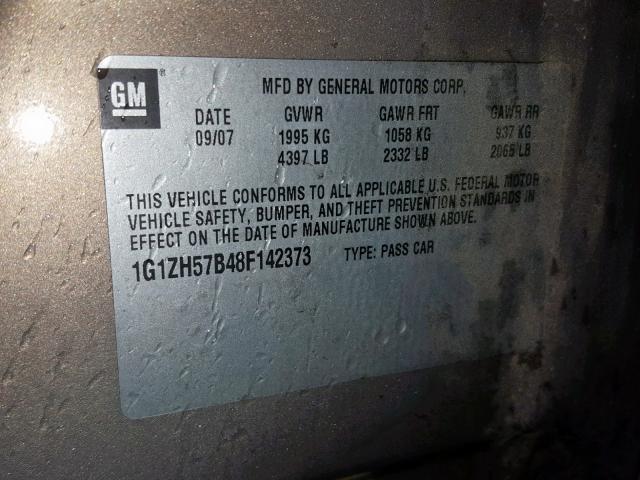 1G1ZH57B48F142373 - 2008 CHEVROLET MALIBU 1LT 灰色 照片 10