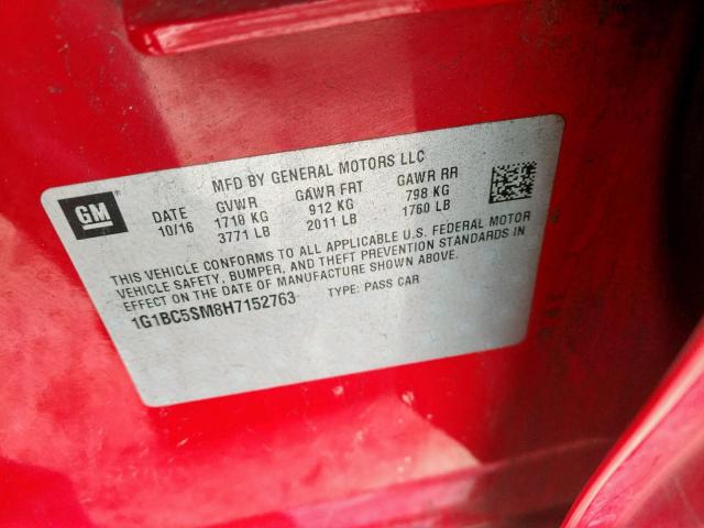 1G1BC5SM8H7152763 - 2017 CHEVROLET CRUZE LS RED photo 10