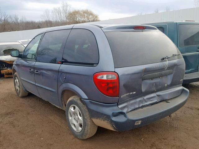 1B4GP25BX2B694376 - 2002 DODGE CARAVAN SE BLUE photo 3