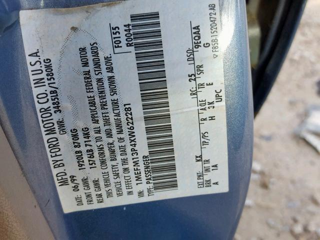 1MEFM13P4XW622281 - 1999 MERCURY TRACER LS BLUE photo 10