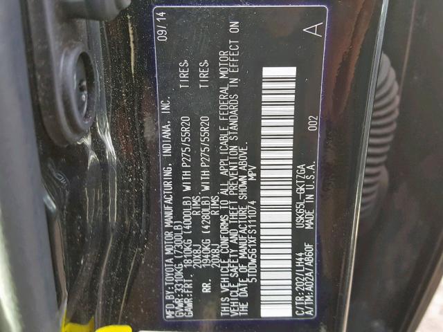 5TDDW5G1XFS111074 - 2015 TOYOTA SEQUOIA PL BLACK photo 10