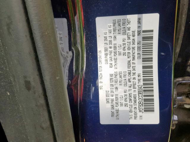 JM3TB2BV2C0365643 - 2012 MAZDA CX-9 BLUE photo 10