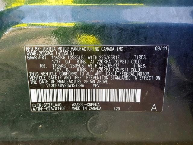 2T3DF4DV2BW154396 - 2011 TOYOTA RAV4 LIMIT BLACK photo 10