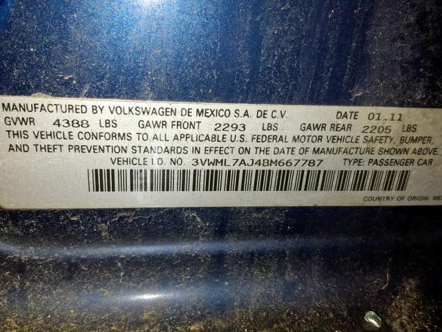 3VWML7AJ4BM667787 - 2011 VOLKSWAGEN JETTA TDI BLUE photo 10