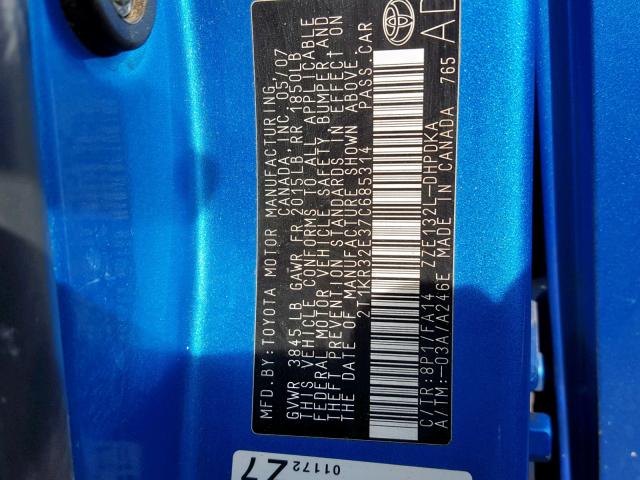 2T1KR32E37C685314 - 2007 TOYOTA COROLLA MA BLUE photo 10