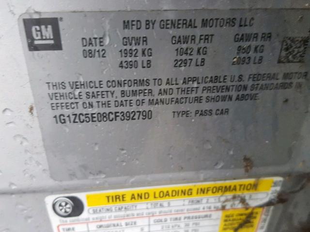 1G1ZC5E08CF392790 - 2012 CHEVROLET MALIBU 1LT ოქროსფერი ფოტო 10