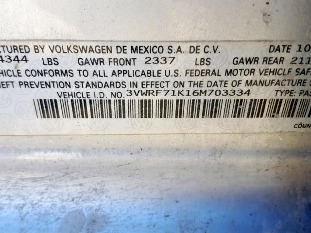 3VWRF71K16M703334 - 2006 VOLKSWAGEN JETTA 2.5 SILVER photo 10