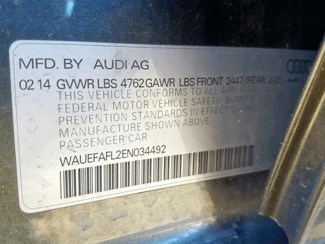 WAUEFAFL2EN034492 - 2014 AUDI A4 PREMIUM GRAY photo 10